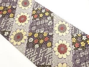 斜め横段に花唐草・菱・古典柄模様織出し全通袋帯